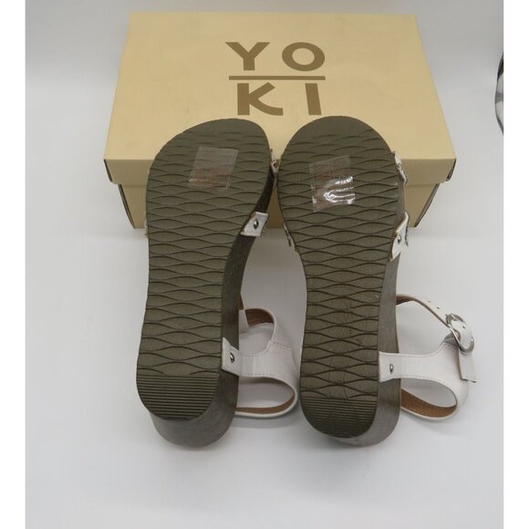 Yoki Women's White Wedge Sandals Rhinestone Straps Buckle Closure Size 10 NEW - Picture 6 of 6